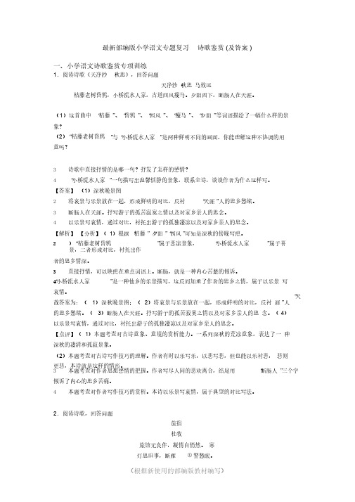 部编版最新六年级语文专题复习诗歌鉴赏(及答案)(2020年统编版)