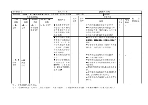 三体系内审检查表(按标准条项仔细版)