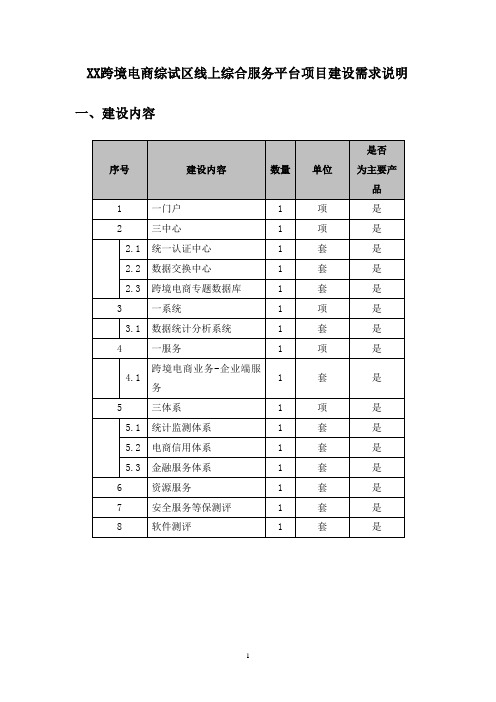 XX跨境电商综试区线上综合服务平台项目建设需求说明