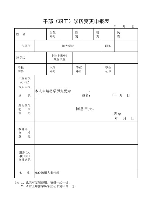 干部(职工)学历变更申报表