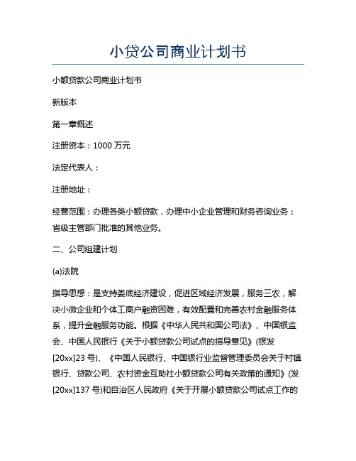 小贷公司商业计划书