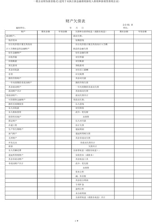 一般企业财务报表格式(适用于未执行新金融准则新收入准则和新租赁准则企业)