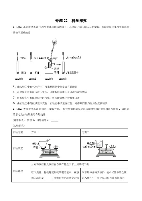 专题22 科学探究-2021年中考化学真题分类训练(第03期)(学生版)