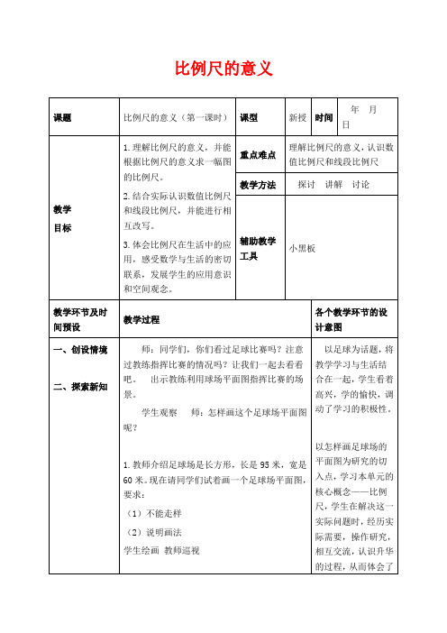 青岛版五年级下册数学教学设计 比例尺的意义