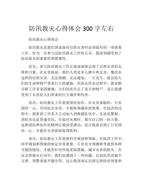 防汛救灾心得体会300字左右