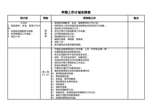 学校学期工作计划安排表