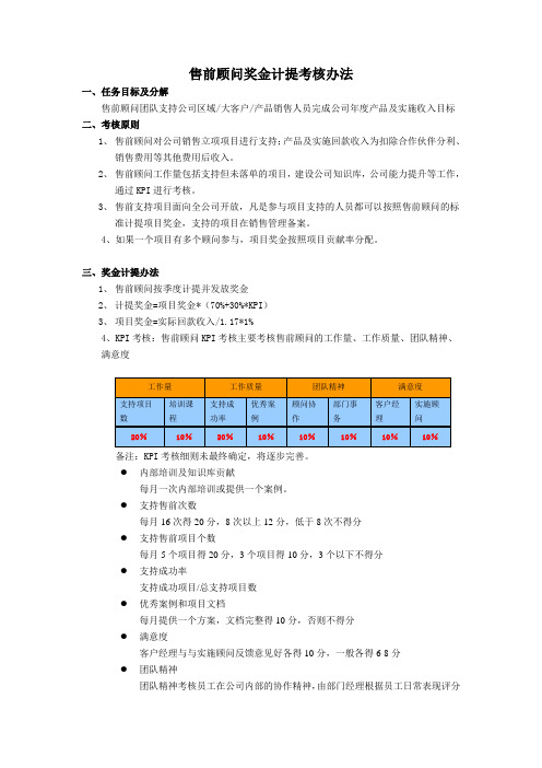 正略钧策- 用友软件—江西售前顾问奖金计提考核办法