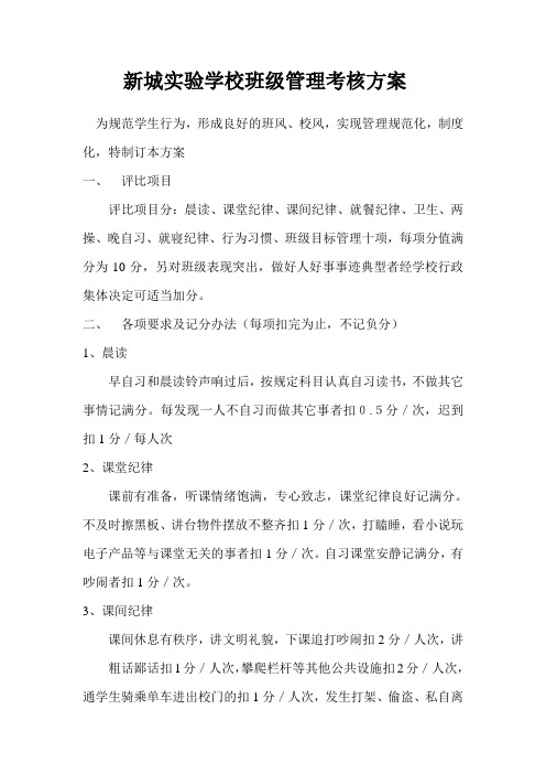 学校班级管理考核方案