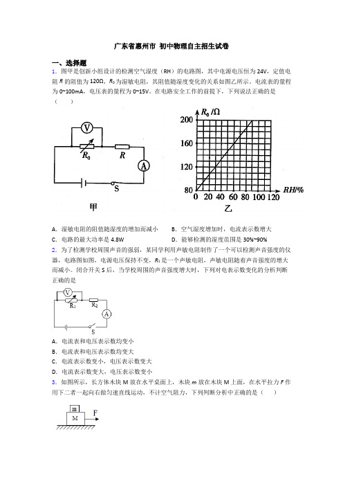 广东省惠州市 初中物理自主招生试卷