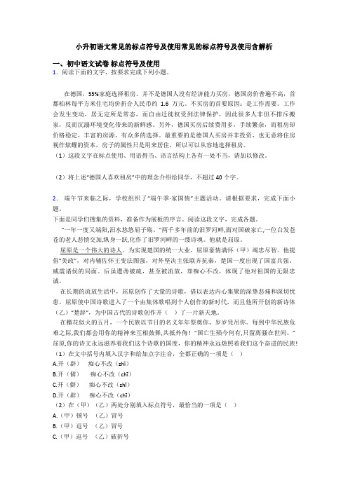 小升初语文常见的标点符号及使用常见的标点符号及使用含解析