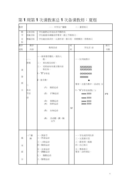 初中八年级全套体育教案(共36课)