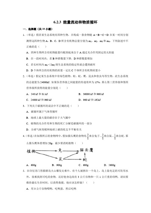 济南版生物八年级下册能量流动和物质循环