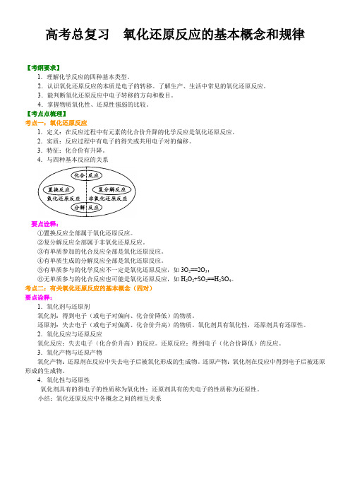 高中化学总复习     氧化还原反应的基本概念和规律