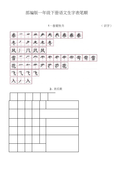 一年级语文下册生字笔顺表(田字格)