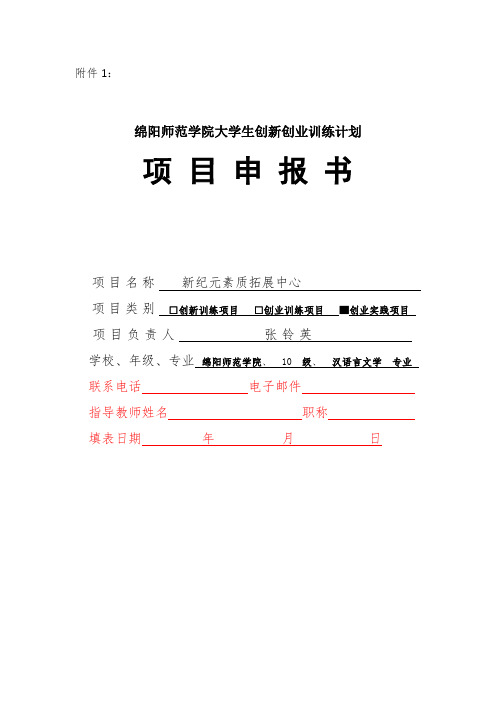 本科教学工程——新纪元素质拓展中心创业申报书定稿