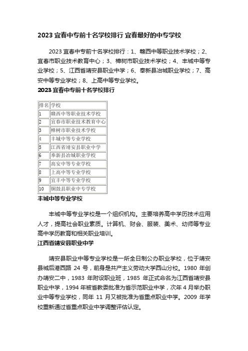 2023宜春中专前十名学校排行宜春最好的中专学校