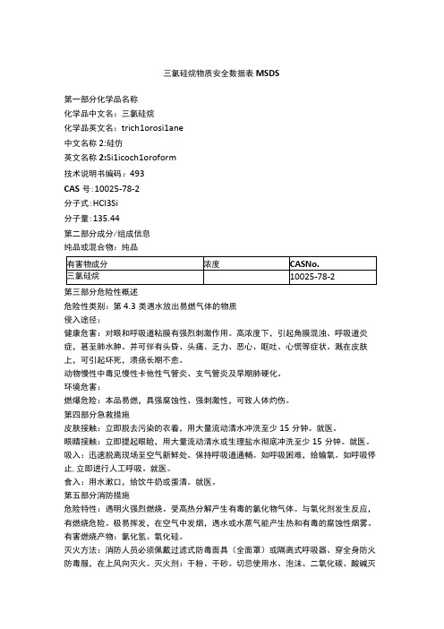 三氯硅烷物质安全数据表MSDS