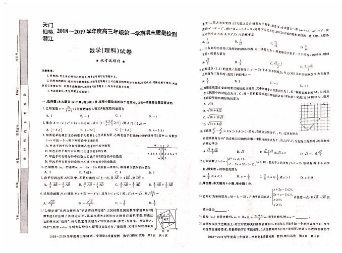 湖北省仙桃、天门、潜江市2019届高三上学期期末考试 数学理试题 PDF版含答案