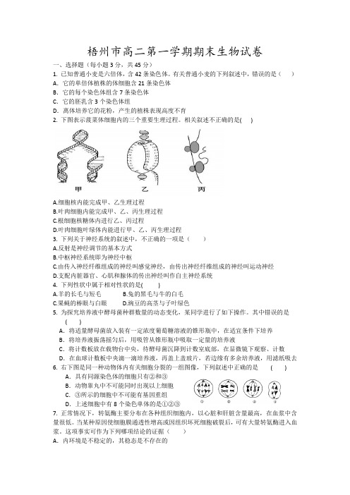 梧州市高二第一学期期末生物试卷13