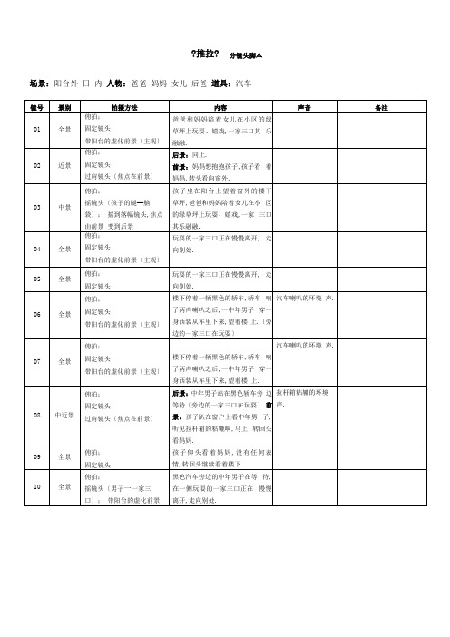 短片推拉分镜头脚本