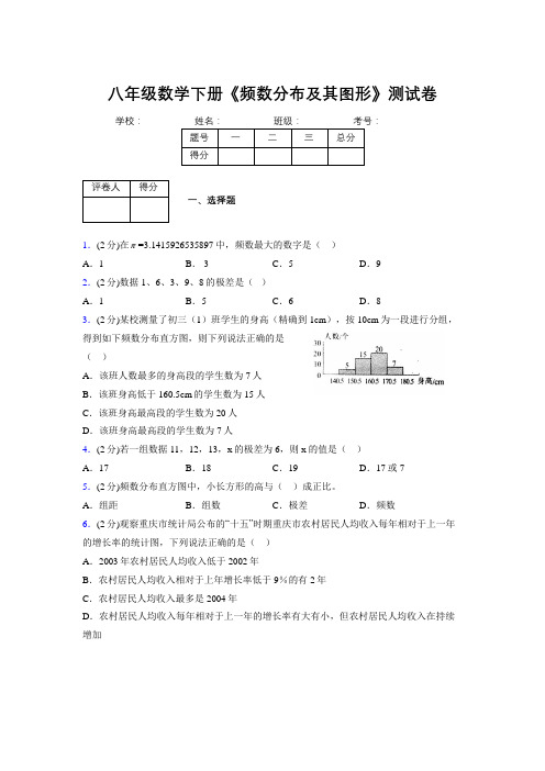 浙教版初中数学八年级下册第三章《频数分布及其图形》单元复习试题精选 (522)