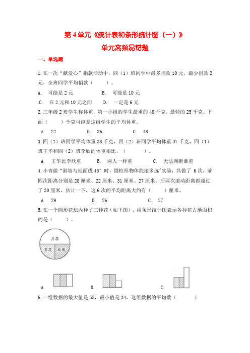 苏教版四上数学第4单元  统计表和条形统计图(一)  高频易错练习题