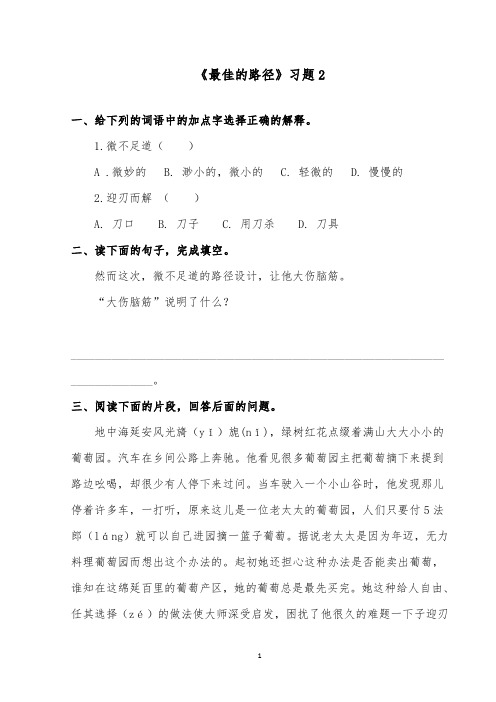推荐精品语文西师大版小学五年级下册《最佳的路径》精品习题2