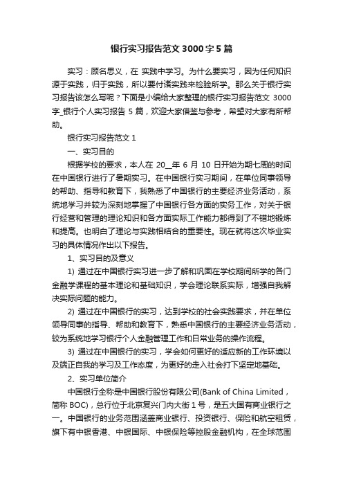 银行实习报告范文3000字5篇