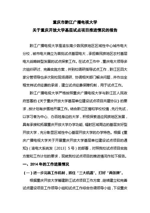 关于重庆开放大学基层试点项目推进情况的报告