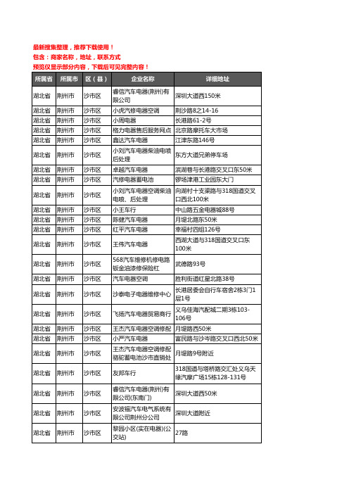 新版湖北省荆州市沙市区汽车电器企业公司商家户名录单联系方式地址大全30家