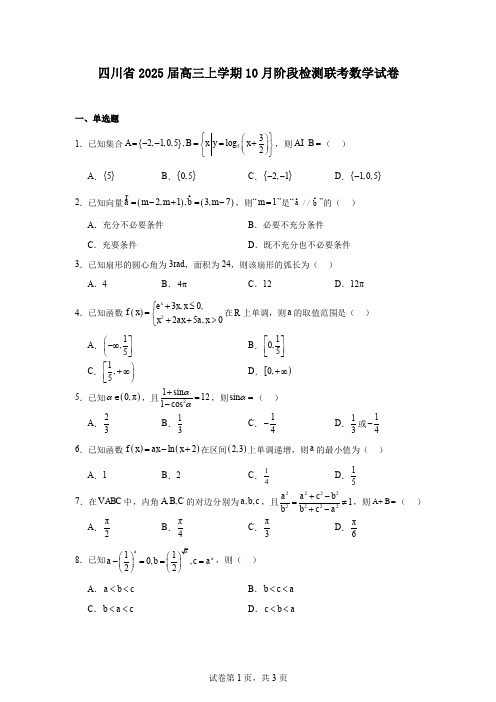 四川省2025届高三上学期10月阶段检测联考数学试卷