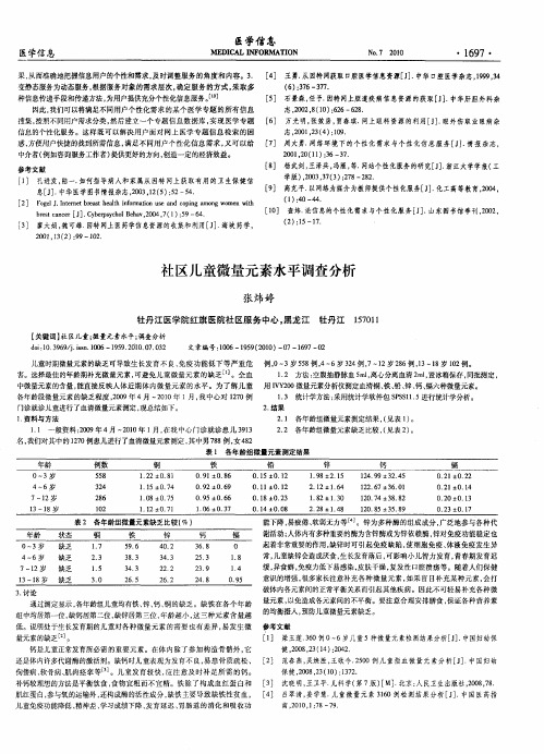 社区儿童微量元素水平调查分析