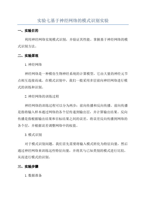 实验七基于神经网络的模式识别实验