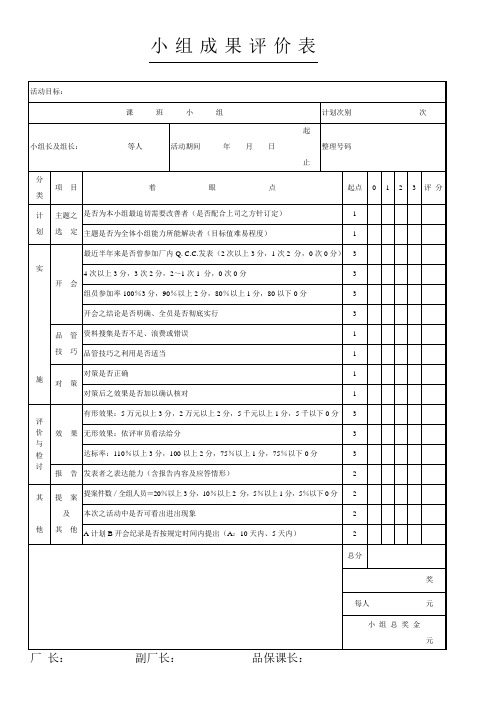 质量小组成果评价表