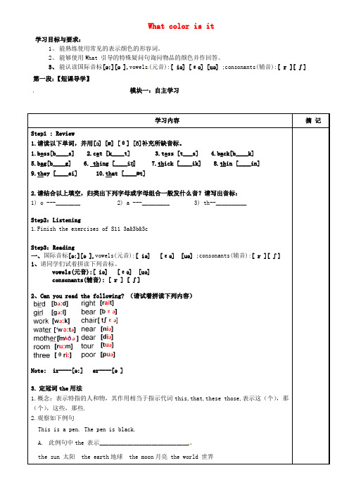 广东省河源中国教育学会中英文实验学校2020学年七年级英语上册《Starter Unit 3 What color is it(第2课时