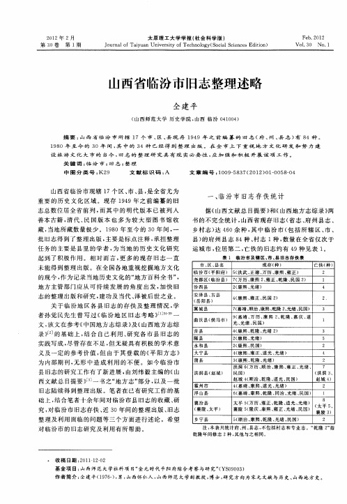 山西省临汾市旧志整理述略