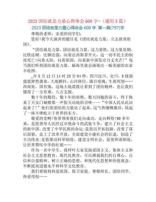 2023团结就是力量心得体会600字-(通用5篇)