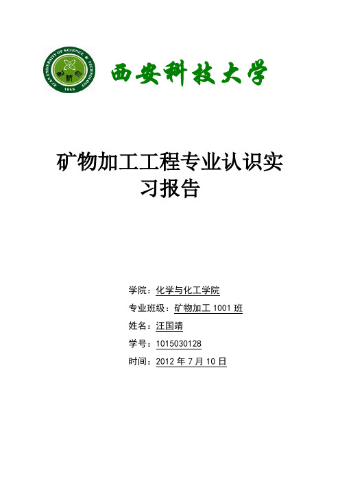 矿物加工认识实习报告 汪国靖汇总