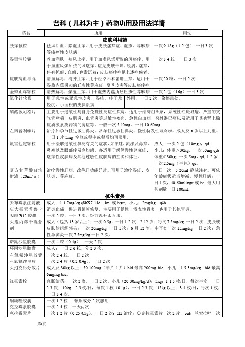 各科(儿科为主)药物用法详情