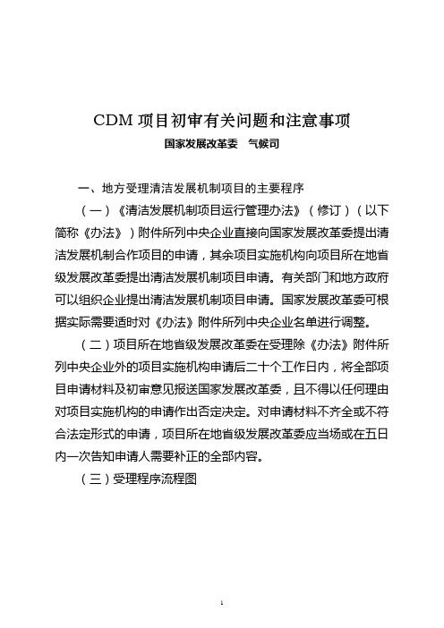 CDM项目初审有关问题和注意事项