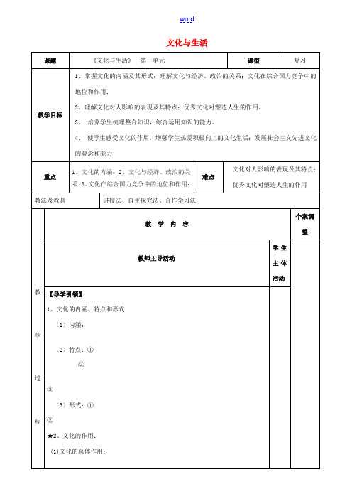 高中政治 第一单元 文化与生活复习教案 新人教版必修3-新人教版高二必修3政治教案