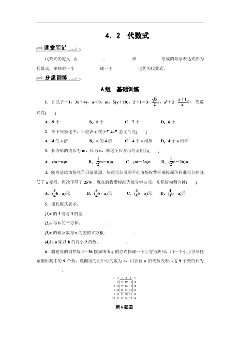 浙教版七年级数学上《4.2代数式》分层训练含答案