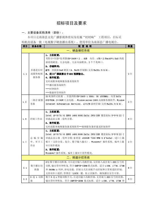 招标项目及要求一、主要设备采购清单（部份）本项目是南部县文化