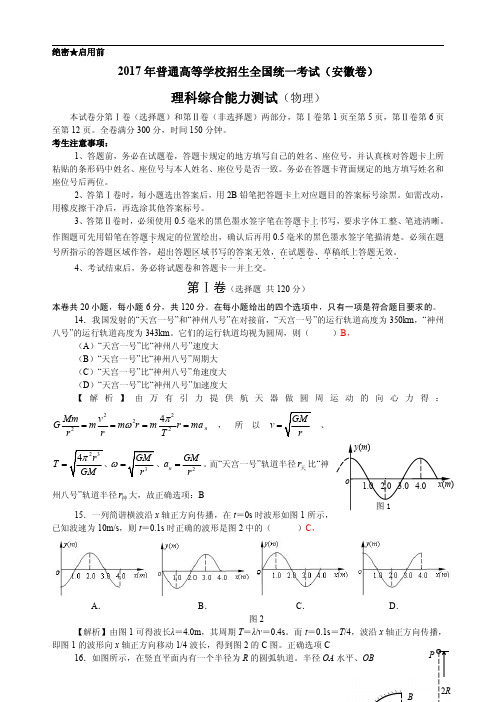2017安徽高考物理部分试题及解答