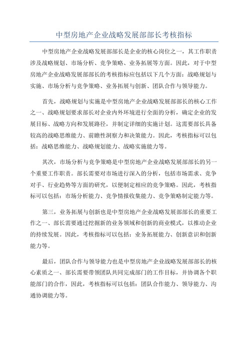 中型房地产企业战略发展部部长考核指标