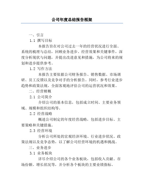 公司年度总结报告框架