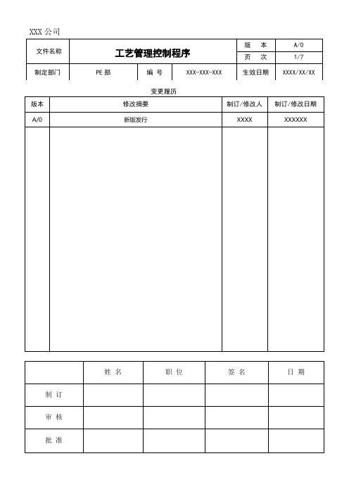 工艺管理控制程序