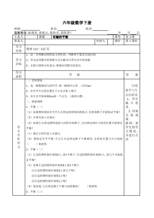 【人教版】六年级数学下册导学案总复习五第四课时有趣的平衡