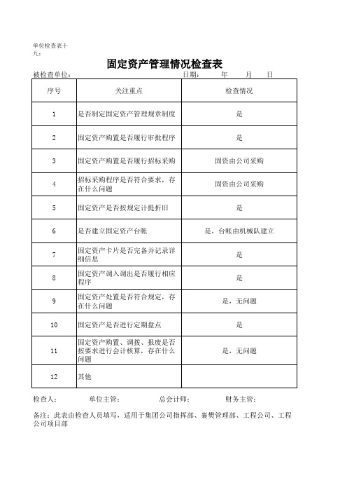 固定资产管理情况检查表