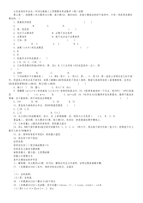 山东省滨州市沾化一中高三上学期期末考试数学(理)试题.pdf